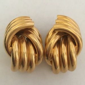 80s Couture NAPIER Gold Coil Earrings Screw Back